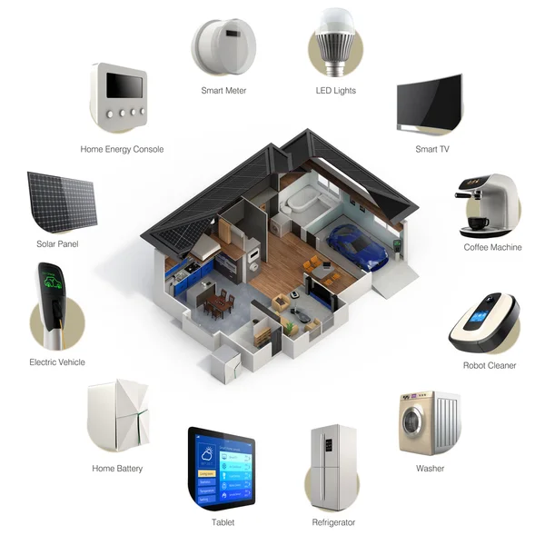 3D infografiky inteligentních domů automatizační techniky. — Stock fotografie