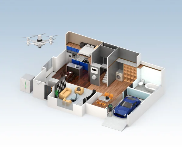 Vista de corte de casa inteligente con tecnología de automatización — Foto de Stock