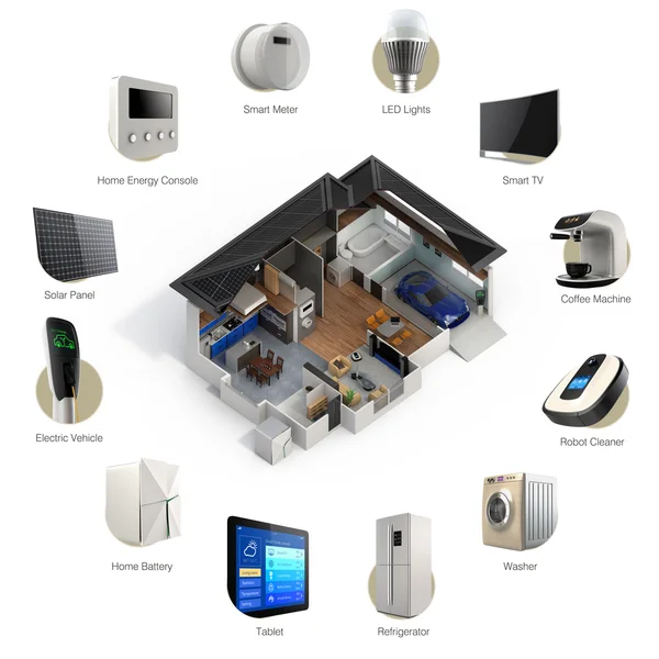 3D-инфографика технологии интеллектуальной домашней автоматизации . — стоковое фото