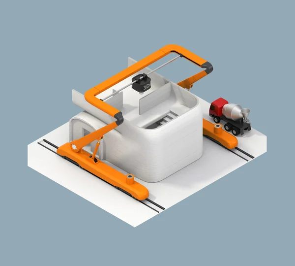 Вид спереду промисловий 3D принтер і модель будинку . — стокове фото