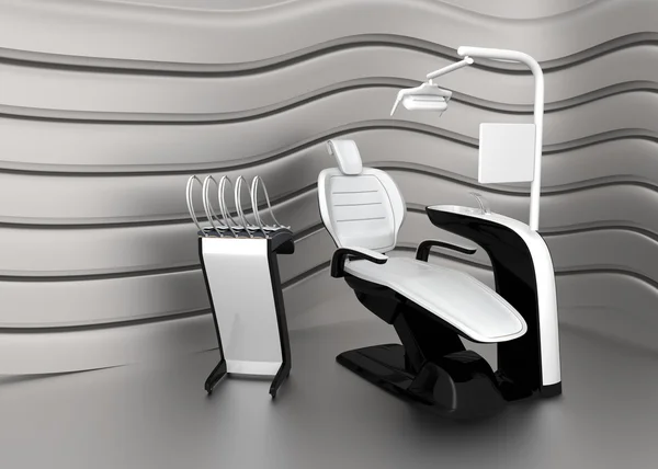 Stylish dentist chair on a strage with metallic curved  background — Stock Photo, Image