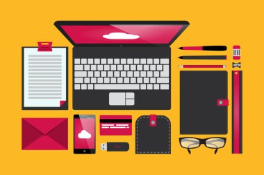 Ofis Resepsiyon ekipman ve çalışma alanı kavramı düz modern tasarımı ile