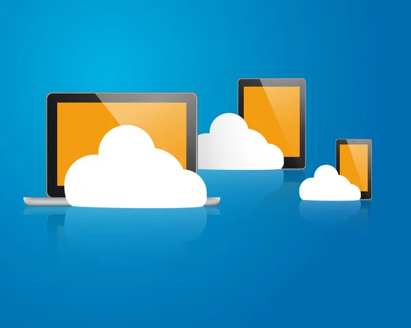 Nubes con cartel de tabletas — Vector de stock