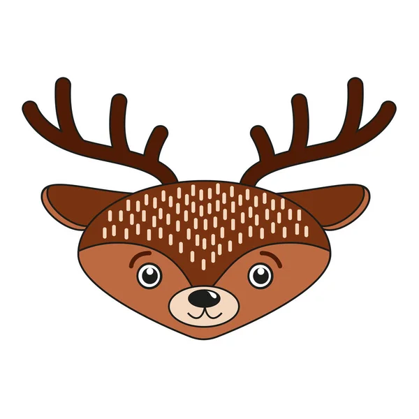 Cute Cartoon Deer Face Merry Christmas Background Card Flat Vector — Stock Vector