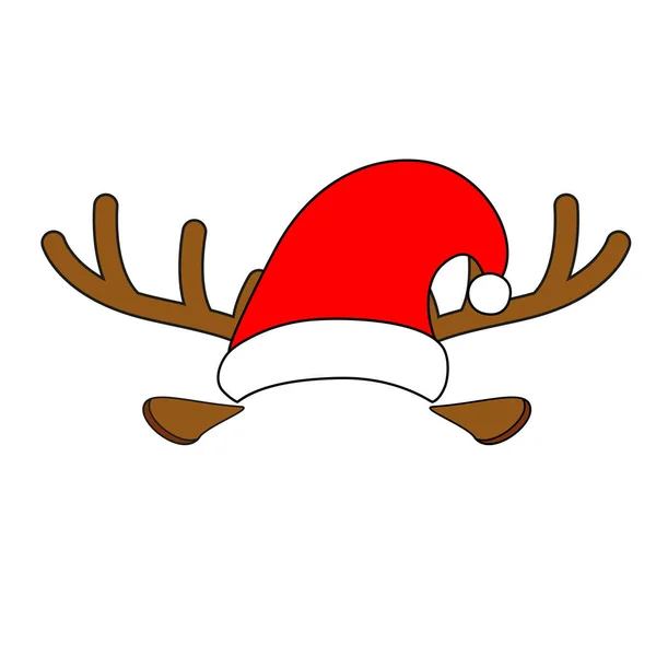 Beyaz kürklü kırmızı Noel Baba şapkası ve geyik boynuzu şeklinde halka. Beyaz arkaplanda izole edilmiş vektör nesneleri. Noel koleksiyonu.