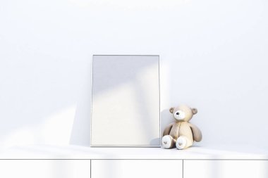 Kreş çerçevesi, bebek odası için boş dikey çerçeve ya da duvar resimleri, baskılar, fotoğraflar.