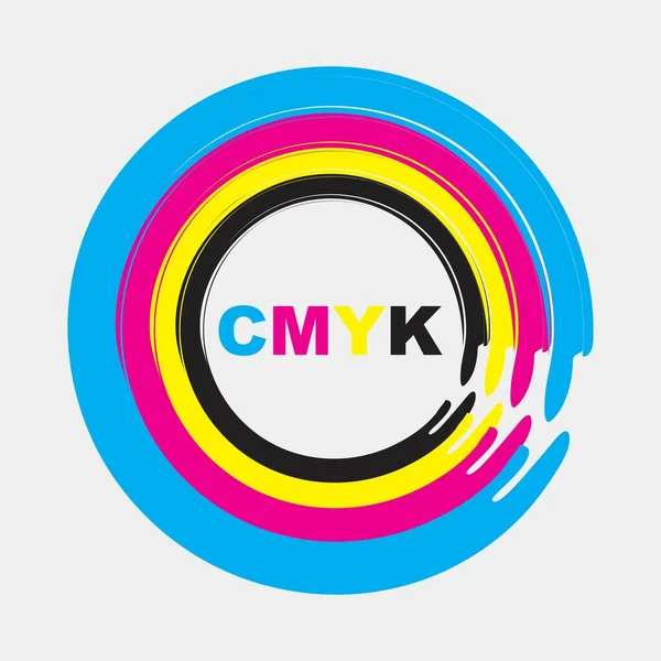 Cmyk Printcirkel Golven Geïsoleerd Grijze Tint Achtergrond — Stockvector