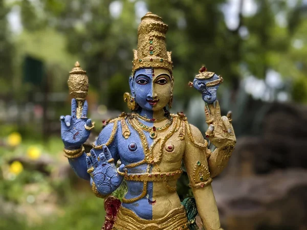 Vue Face Rapprochée Seigneur Shiva Parvathi Ardanarishwara Idole Avatar Isolé — Photo