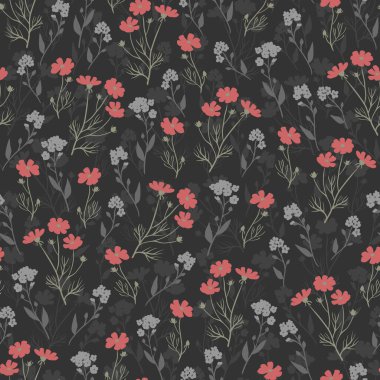 Siyah arkaplandaki çiçeklerin kusursuz yinelenen deseni