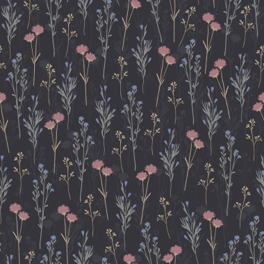 Siyah arkaplandaki çiçeklerin kusursuz yinelenen deseni