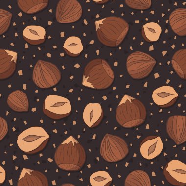 Koyu arkaplandaki lezzetli fındıkların kusursuz yinelenen deseni