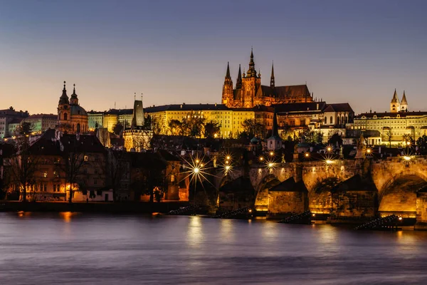 Vue Carte Postale Nuit Panorama Prague Capitale République Tchèque Incroyable — Photo