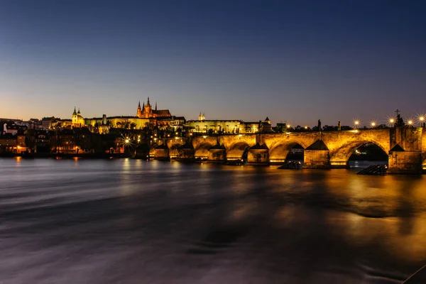 Vista Postal Noche Panorama Praga Capital República Checa Increíble Paisaje —  Fotos de Stock