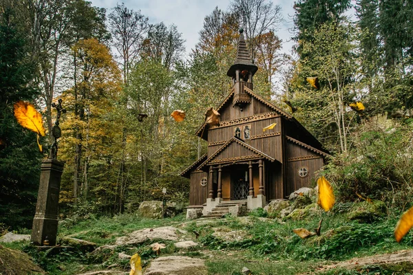Old Wooden Pilgrimage Rural Chapel Virgin Mary Stozecka Kaple Iron — Stock Photo, Image