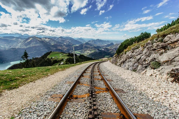 Schafbergbahn Cog Railway Running Wolfgang Schafberg Austria Ταξίδι Στην Κορυφή — Φωτογραφία Αρχείου