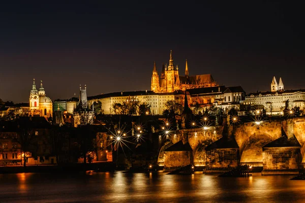 Pohled Pohlednice Noční Panorama Prahy Hlavní Město České Republiky Úžasná — Stock fotografie