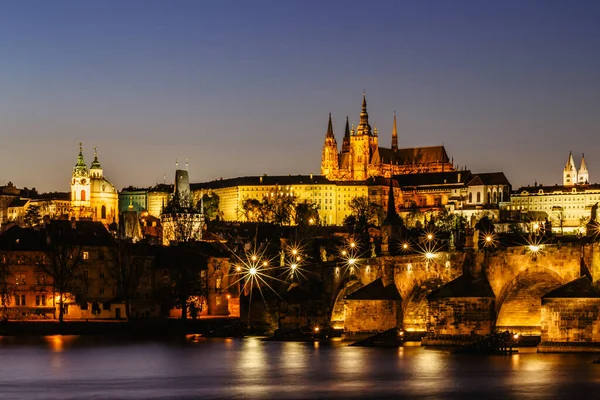 Vue Carte Postale Nuit Panorama Prague Capitale République Tchèque Incroyable — Photo