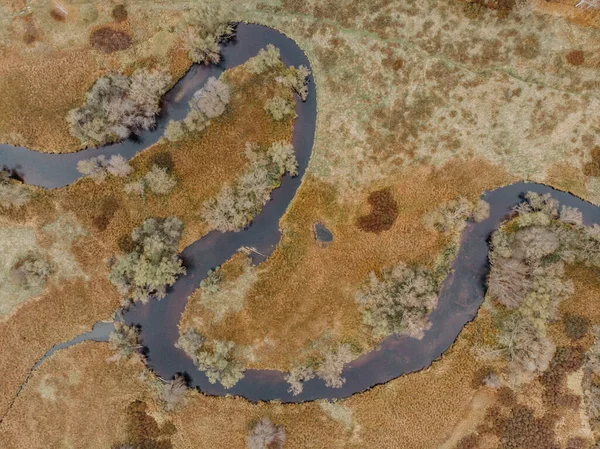 Повітряний Вид Річкового Потоку Річковий Зигзаг Через Сільську Місцевість Meander — стокове фото