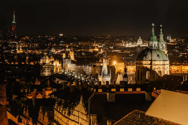 Nachtansicht Der Altstadt Mit Historischen Gebäuden Kirchen Türmen Prag Tschechische — Stockfoto