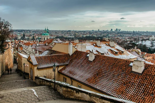 Postcard View Old Town Historical Buildings Red Roofs Churches Prague — Stock Photo, Image