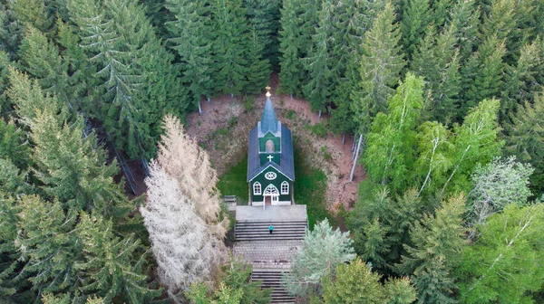 Luftaufnahme Von Hölzernen Ländlichen Kapelle Namens Tichackova Kaple Broumovsko Region — Stockfoto