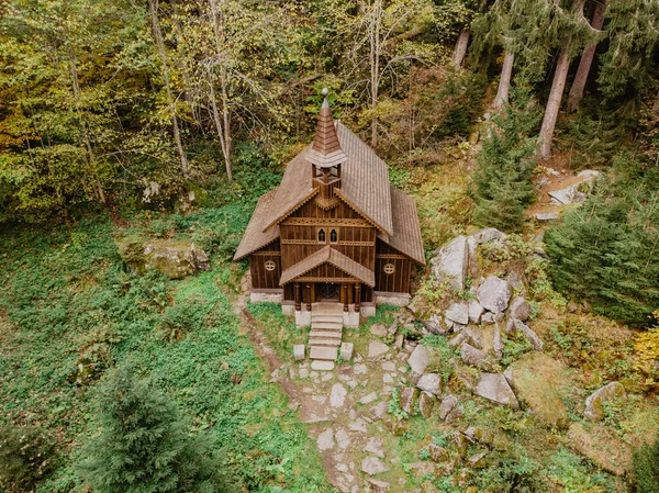 Wooden Pilgrimage Rural Chapel Virgin Mary Stozecka Kaple Iron Cross — Stock Photo, Image