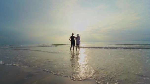 Vdo Silueta Asiática Pareja Abrazo Mano Con Felicidad Alegre Luna — Vídeos de Stock