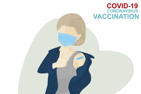 Donna Adulta Sente Felice Dopo Ottenuto Covid Vaccinazione Con Sfondo — Vettoriale Stock