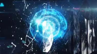 Dünya, bağlantılar ağı ve veri işleme ile dijital arayüzün animasyonu. Dijital olarak oluşturulan küresel bilgisayar ağı teknolojisi kavramı.