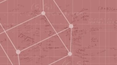 Turuncu arkaplanda dönen ve hareket eden el yazısı matematiksel denklemlerin animasyonu. Küresel bilim öğrenme eğitim kavramı dijital olarak oluşturulmuş görüntü.