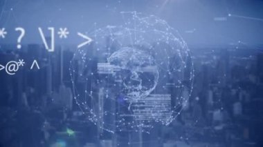 Simgeler ve veri işleme ile dijital arayüzün animasyonu. Dijital olarak oluşturulan küresel bilgisayar ağı teknolojisi kavramı.