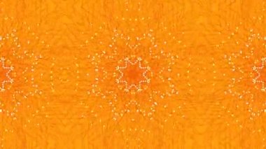 Kaleyidoskopik altıgenlerin ve yıldız şekillerinin animasyonu kusursuz bir döngü içinde hipnotize edilerek turuncu arka planda bozulur. renk, ışık ve hareket konsepti dijital olarak oluşturulmuş video