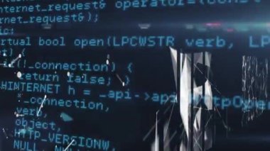 Mavi arkaplandaki bağlantı ağı ve veri işleme ağıyla dijital arayüzün animasyonu. Dijital olarak oluşturulan küresel bilgisayar ağı teknolojisi kavramı.