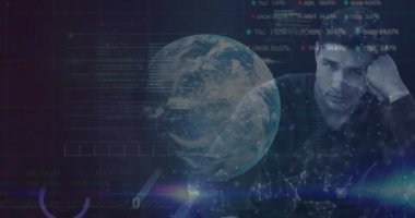 Simgeler ve veri işleme ile dijital arayüzün animasyonu. Dijital olarak oluşturulan küresel bilgisayar ağı teknolojisi kavramı.