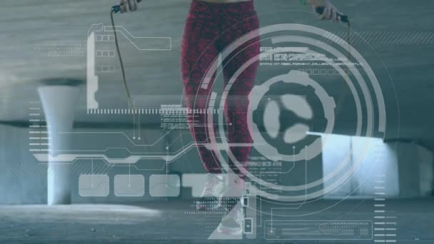 Animatie Van Digitale Interface Met Scopen Scannen Gegevensverwerking Vrouw Oefenen — Stockvideo