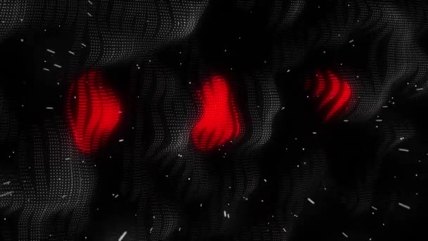 黒の背景に赤と黒の流れる歩道とデジタルインターフェイスのアニメーション グローバルコンピュータネットワーク技術の概念デジタル生成された画像 — ストック動画