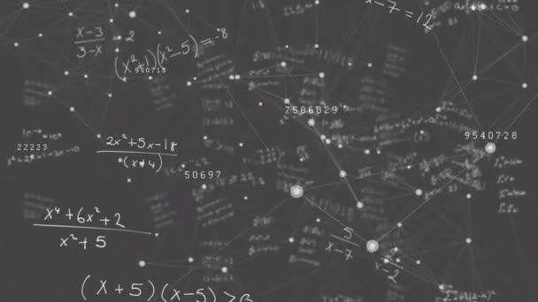 Animation Multiple Handwritten Mathematical Equations Moving Grey Background Global Science — Stock Video