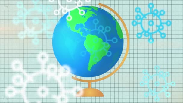 회전과 코로나 바이러스 세포의 애니메이션이 배경에 네모난 Global Covid Pandemic — 비디오