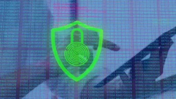 Animazione Dell Interfaccia Digitale Con Icona Biometrica Del Lucchetto Sicurezza — Video Stock