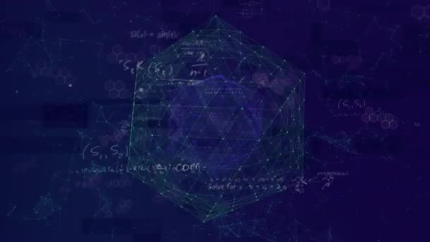 Animación Interfaz Digital Con Red Mundial Conexiones Ecuaciones Matemáticas Procesamiento — Vídeo de stock
