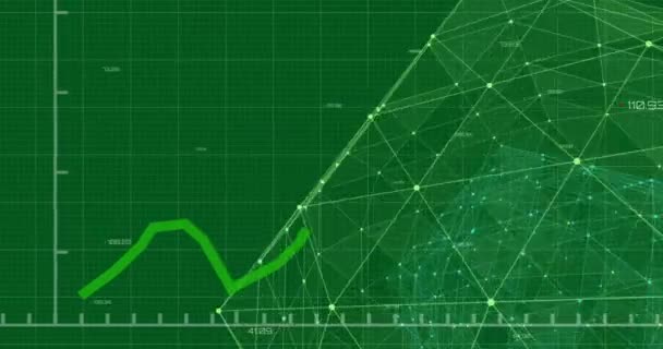 緑のライン 接続のネットワークと緑の背景にデータ処理とデジタルインターフェイスのアニメーション グローバルコンピュータネットワーク技術の概念デジタル生成された画像 — ストック動画