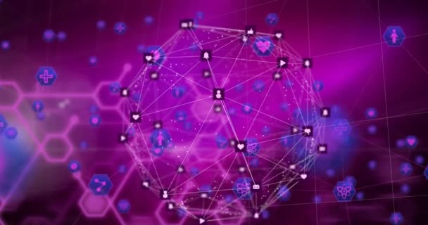 Κινούμενο Σχέδιο Ψηφιακής Διασύνδεσης Εικονίδια Σφαίρα Που Σχηματίζεται Δίκτυο Συνδέσεων — Αρχείο Βίντεο