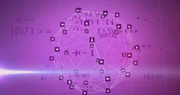 Animation Der Digitalen Schnittstelle Mit Symbolen Und Datenverarbeitung Globales Konzept — Stockvideo
