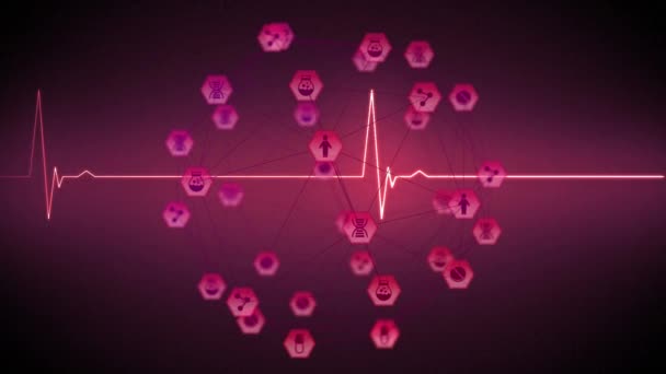 심박수 모니터와 의학용 아이콘을 디지털 인터페이스 애니메이션이 배경으로 지구를 글로벌 — 비디오