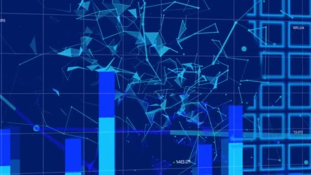 Animering Digitalt Gränssnitt Med Statistik Och Databehandling Över Världskartan Blå — Stockvideo