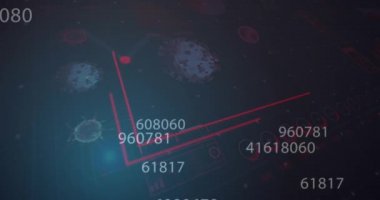 Simgeler ve veri işleme ile dijital arayüzün animasyonu. Küresel bilgisayar ağı teknolojisi Coronavirus Covid-19 konsepti dijital olarak oluşturuldu.