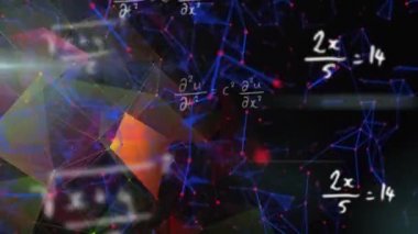 Matematiksel denklemler, veri işleme ve bağlantı ağı ile dijital arayüzün animasyonu. Dijital olarak oluşturulan küresel bilgisayar ağı teknolojisi kavramı.