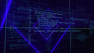 Parlak pembe QR kodunun neon elementler ve siyah arkaplanda veri işleme ile canlandırılması. Dijital olarak oluşturulmuş küresel çevrimiçi güvenlik veri teknolojisi kavramı.