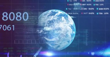 Simgeler ve veri işleme ile dijital arayüzün animasyonu. Dijital olarak oluşturulan küresel bilgisayar ağı teknolojisi kavramı.