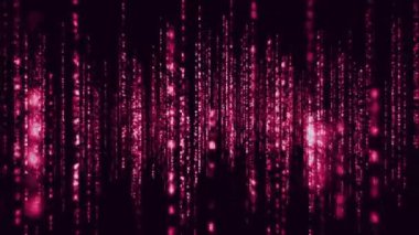 Siyah zemin üzerinde pembe noktalar olan parlak pembe QR kodunun animasyonu. Dijital olarak oluşturulmuş küresel çevrimiçi güvenlik veri teknolojisi kavramı.